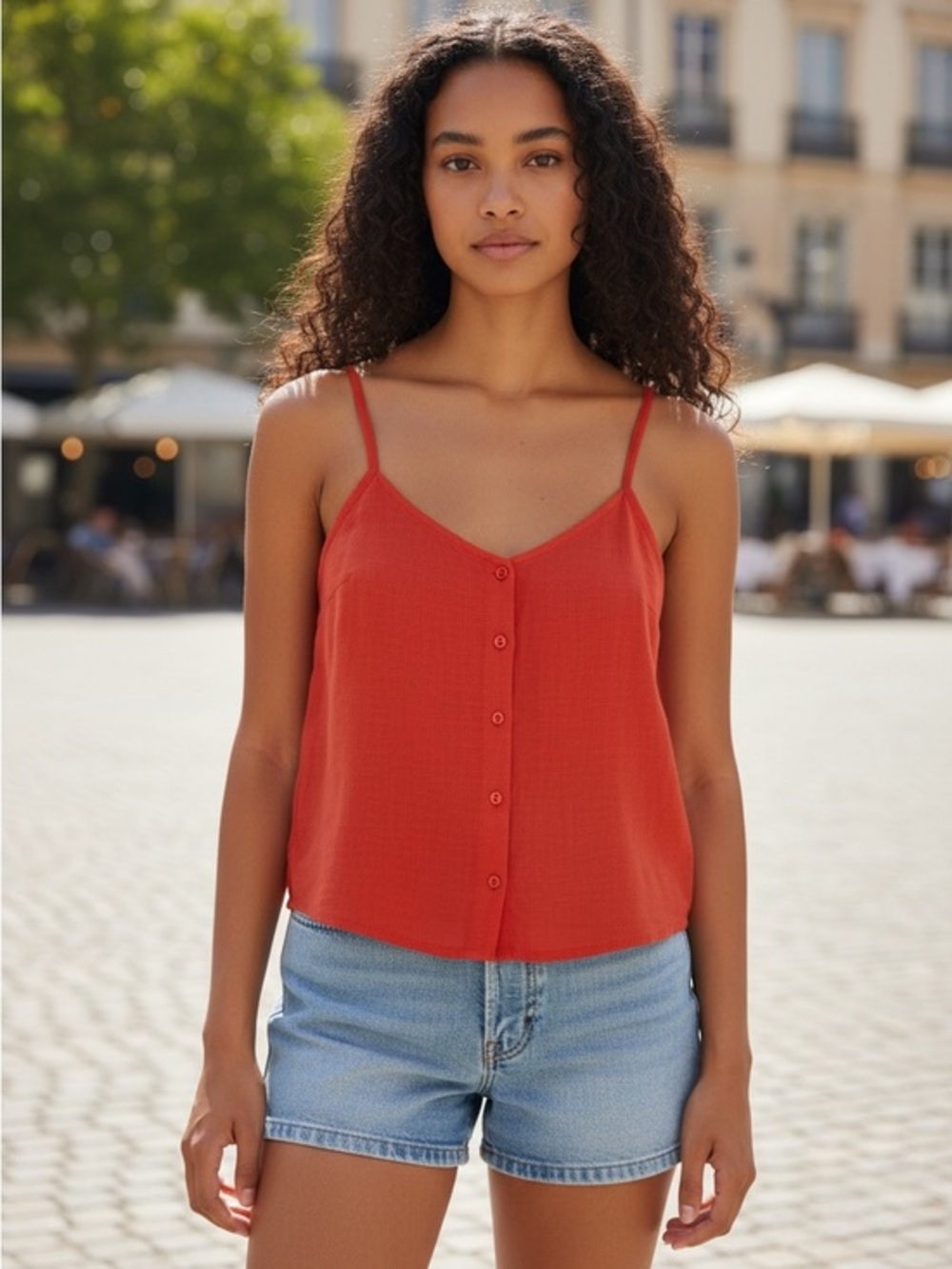 DEREK HEART Orange Button Down Top